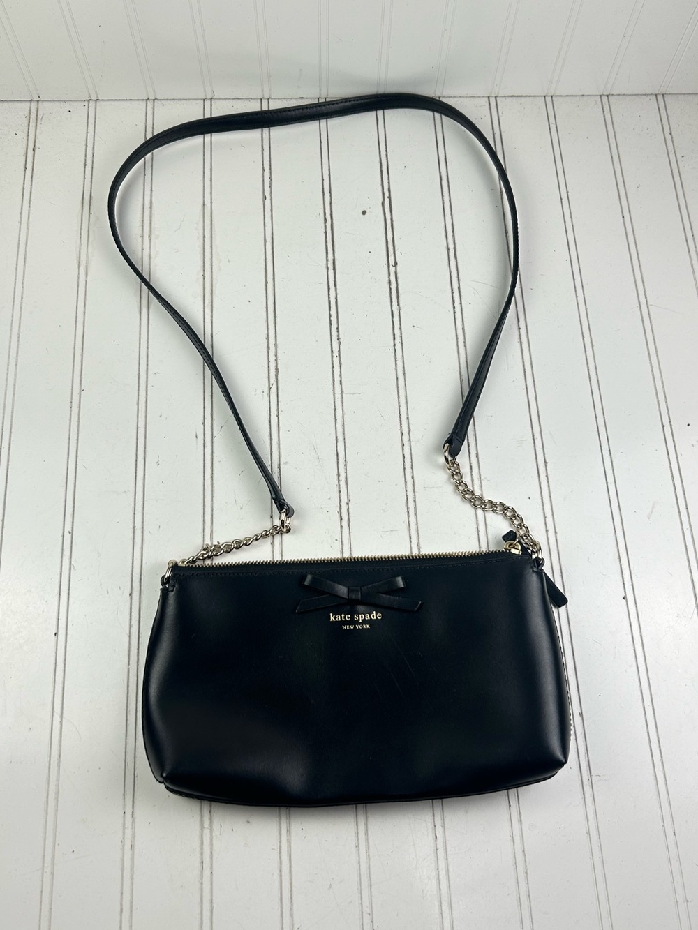 Kate Spade Vintage Y2K Sawyer Street Declan Black Leather Crossbody Bag w Bow - Picture 3 of 11